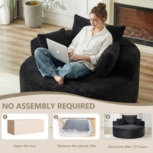 Sillón redondo plegable peluche Negro miniatura 5