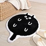 TRUEDAYS Cute Black Cat Bathroom Mat Non Slip Microfiber Small Rug Extra Soft and Strong Absorbent Bath Rug for Bathroom,Perfect Plush Bath Mat for Tub,Shower and Bathroom