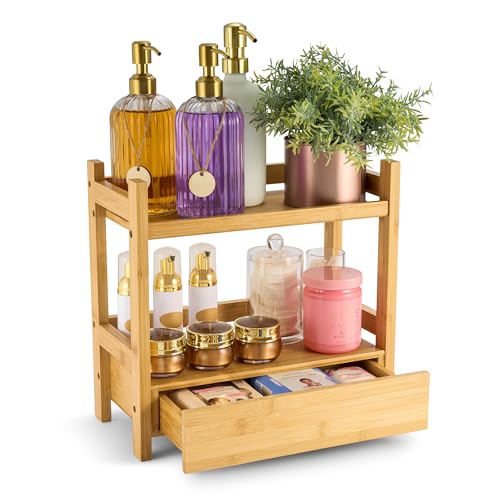 Sorbus Bamboo Bathroom Counter Organizer – 2-Tier Shelf with Hidden