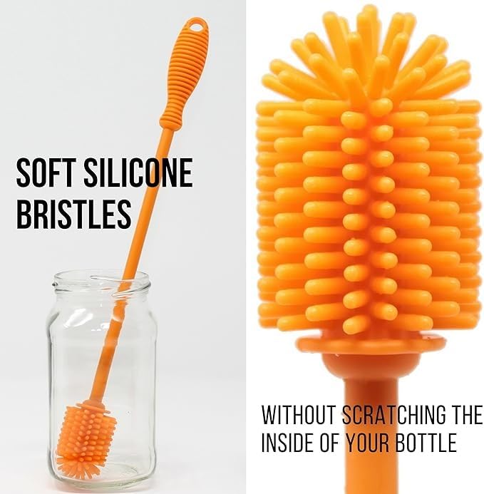 Sarthu Pack of 3 Brushes Combo, 3 in 1 Multifunctional Bottle & Lid Cleaning Brush + Long Handle Silicone Bottle Brush + Hard Bristle Gap Brush, Bottle, Straw, Lid, Crevice & Tile Cleaner,Multicolor 4