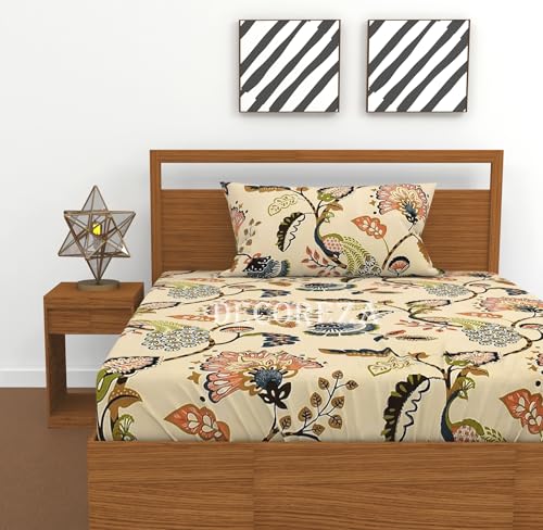 Image of DECOREZA 320 TC Cotton Feel All Around Premium Elastic Fitted Bedsheet Single Size, Bedsheet for Single Bed with 1 Pillow Covers, Size - 36 x 78 (Anokhi Beige)
