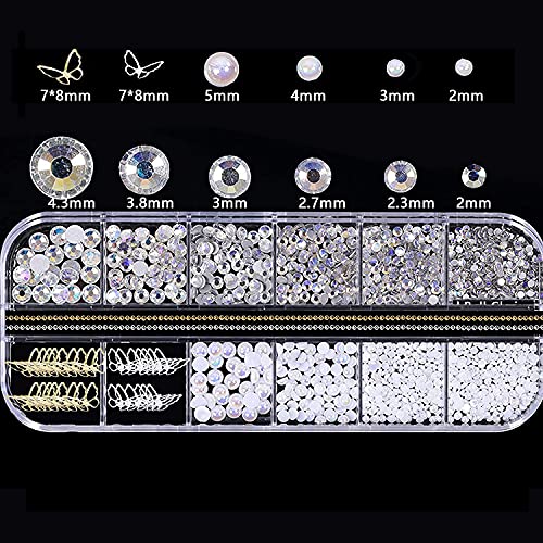 Wokoto 2 Box 3D Nail Charms For Nail Art 3D Nail Rhinestones For Acrylic Nails Mix Shapes 3D Butterfly Nail Art Rhinestones Pearls For Nails 3D Flowers For Nails Holographic Nail Bows Bears Set #TOP1