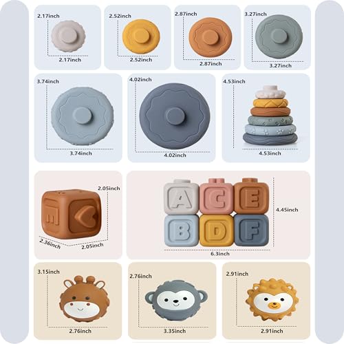 3 in 1 Baby Sensory Toys Bundle,Soft Stacking Building Blocks,Ring & Sensory Balls for Newborn to 18 Months| Soft Textured Design,Perfect for Sensory Development, Fine motor skill Toys(Family Edition) - Image 4