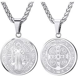 U7 Medalla San Benito Collar Hombre Acero Inoxidable 316L joyería Religiosa católica para Amigos Estilo exorcismo Colgante Redondo Retro de Parejas Regalo cumpleaños