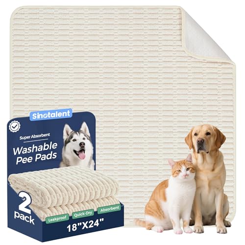 Sinotalent Washable Pee Pads for Dogs, Reusable Puppy Pads Dog Pads, Non-Slip Dog Pee Pads, Leak-Proof Pet Pee Pads Wee Wee Pads for Dogs. (Cream White, 18