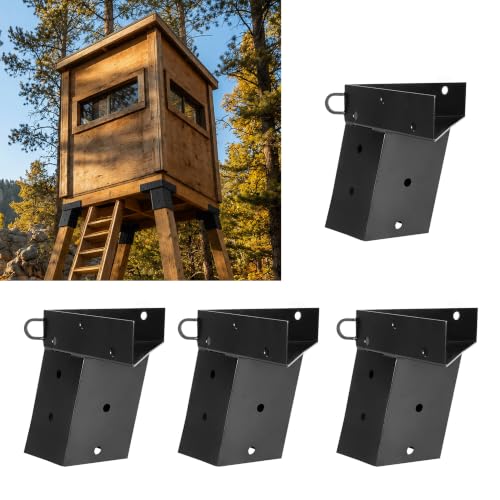 Image of Iron Forge Tools Deer Stand Brackets, 4x4 Inch Black Powder Coated Steel Tree Bracket for Outdoor Hunting Platform, Elevated Deer Blinds, Tower Stands, Box Blinds, 4 Pack Includes Accessories