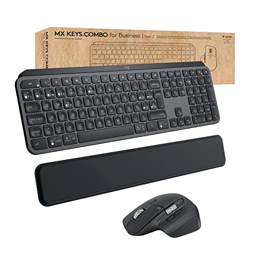 Logitech MX Keys Combo para Empresas Gen 2, Teclado/ratón inalámbrico de tamaño Completo, con apoyamano para Teclado, Bluetooth, Logi Bolt, Clics Suaves, Windows/Mac/Chrome/Linux, QWERTY ESP   Gris