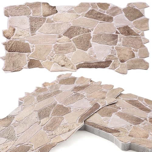 12 Pack 38.6' x 18.9' Peel and Stick 3D Faux Stone Wall Panels PVC Lightweight Decorative Wall Tiles for Interior Accent Walls Living Room TV Background Fireplace Surround-Covers 55.6 Sq ft (5.16m2)