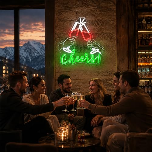 Image of Neon Sign, HSJNJKFU Cheers Neon Signs for Wall Decor Beer Signs for Man Cave, Party, Birthday, Home, Room Decor - Art Carving Design LED Light up Sign - USB Powered