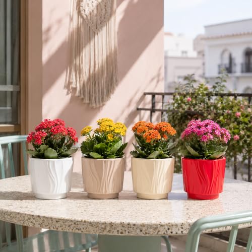 Image of Xtore Charming Textured Ceramic Planter Pots Set of 4 for Indoor Plants | Modern Ribbed Flower Pots for Home, Office Desk, Balcony & Shelf Decor (Multicolor, Planters Only)