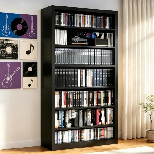 Image of 55 inch Media Storage Cabinet,Metal CD Shelf with 6 Adjustable Shelves