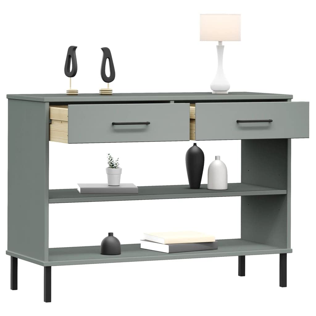 Oslo szafka konsolowa z metalowymi nogami, szara, lite drewno sosnowe i 2 szuflady, 98 x 35 x 70 cm, stół konsolowy do korytarza, biura i salonu
