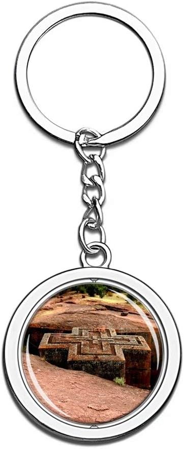 Rock-Hewn Churches Of Lalibela Ethiopia Keychain Key Chain Souvenir Spin Crystal Metal Stainless Steel Chain City Travel Gift