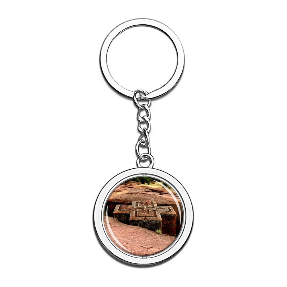 Rock-Hewn Churches Of Lalibela Ethiopia Keychain Key Chain Souvenir Spin Crystal Metal Stainless Steel Chain City Travel Gift