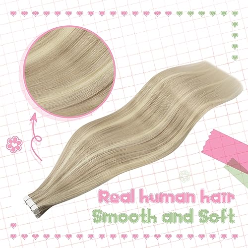 YoungSee Tape in Hair Extensions Highlight Blonde Invisible Tape Hair Extensions Real Human Hair for Short Hair Light Blonde Highlight Easy to Apply 12 Inch 20pcs 30g - Image 2