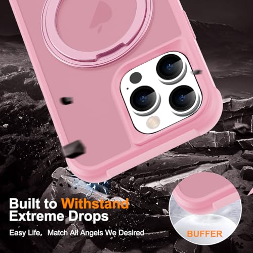 Image of Compatible with iPhone 16 Pro Case with Stand 6.3 inch,Pink | Matte Translucent Phone Case for iPhone 16 Pro,360 Magnetic Ring Stand,Compatible Mag-Safe,Military Grade Protection