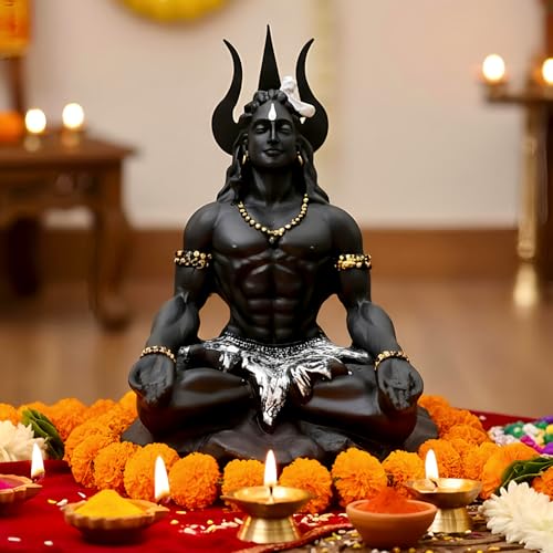 Image of Adiyogi Shiva Statue 4 Inch Black Polyresin Idol for Car Dashboard, Home Temple & Office Decor | Shiv Ji Showpiece for Living Room, Birthday, Anniversary & Housewarming Gift