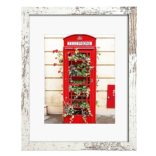 SESEAT 11x14 Picture Frame Distressed White Display Pictures 8x10 with Mat or 11x14 without Mat Photo Frames Wall Gallery 1 Pack