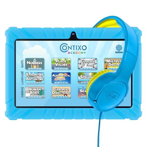Image of Contixo 7 Kids Tablet Bundle - Learning Tablets and Headphones for Kids, Includes 14 Teacher's Approved Apps, 7-inch HD, Ages 3-7, Parental Control, Android 11, 32GB, WiFi - Blue (Boys Gift)