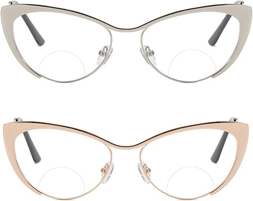 Gafas de lectura bifocales únicas de ojo de gato, 2 piezas de bloqueo de luz azul para mujeres lectoras con lectores de computadora vintage uv400