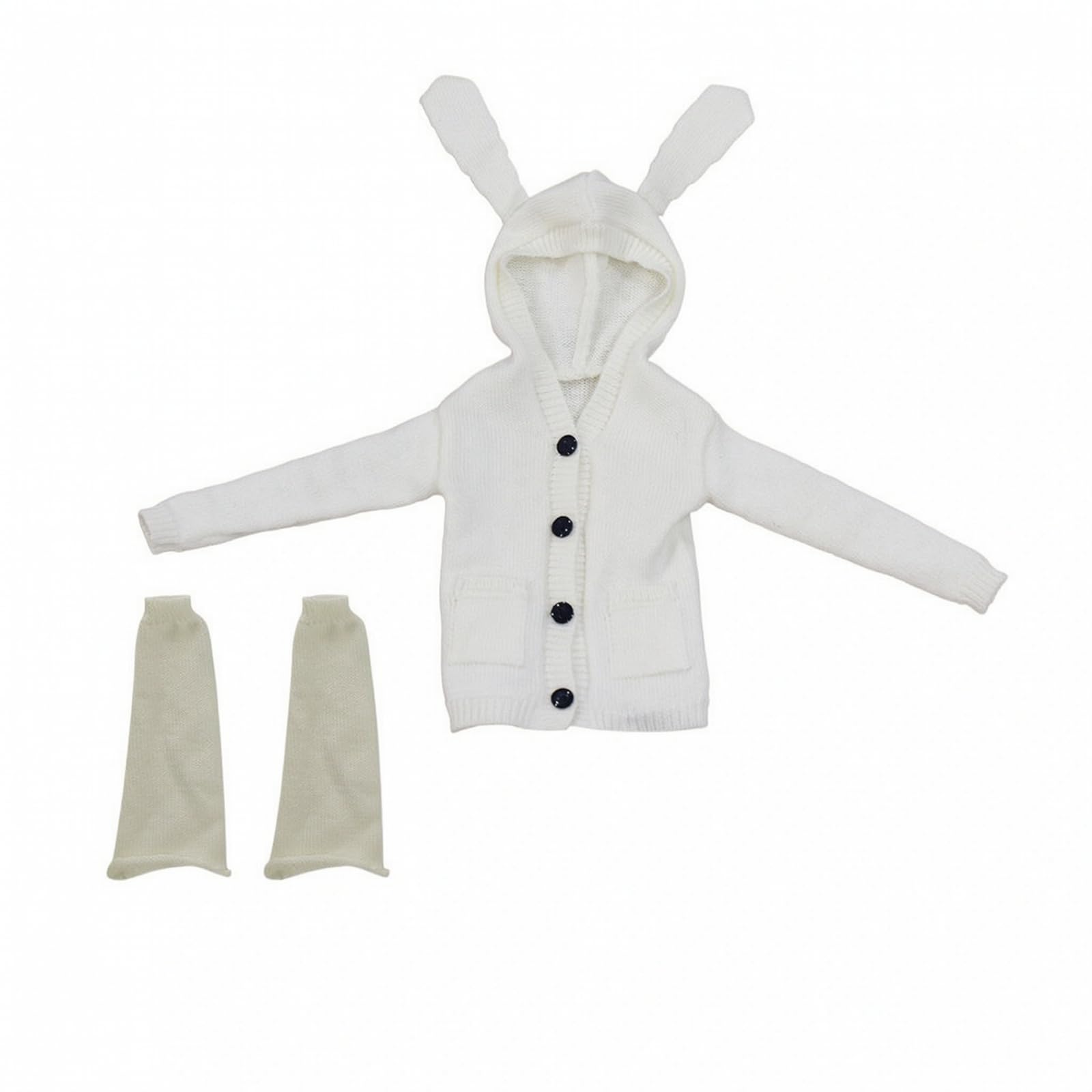 Weich Puppenstrickjacke mit Beinstulpen | Handgestrickt, Strickkleid mit Stulpen, niedlich, BJD Puppenkleidung, für Puppen-Fotoshooting, Puppenvitrine, Puppensammler, Weiß, Yf4-2017a Set
