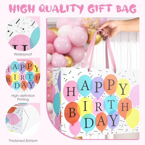 Image of JMANNI Large Happy Birthday Gift Bag with Tissue Papers and Greeting Card,Portable Paper Gift Bags with Handles,Present Bags for Women Birthday Party Supplies 13 inch x10.2 inchx4.7 inch(Coloured Balloon)