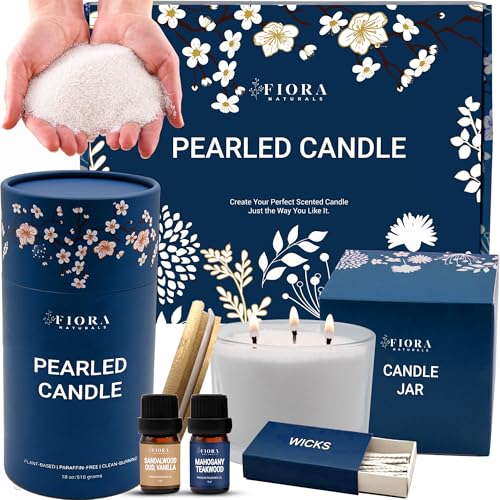 Fiora Naturals Pearled Candle - Long Lasting Sand Candle Wax Set Refillable Non-Toxic Luxury Pearled Sand with Wicks for Candle Making DIY Candle Making