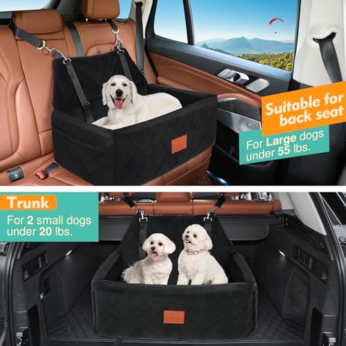 Hunde Autositz für Große&Mittlere Hunde, Hundesitz Auto für unter 55 lbs oder 2 kleine, Waschbar Hundeautositz für den Rücksitz mit dickem Kissen,2 Sicherheitsleinen