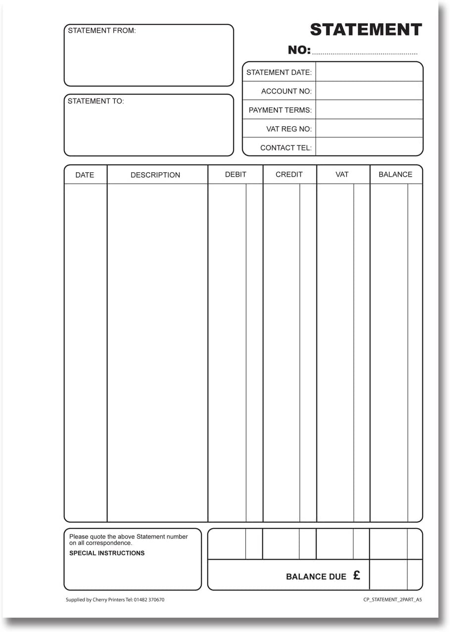 Cherry Printers Carbonless Statement Duplicate Book NCR A5 - Image 2
