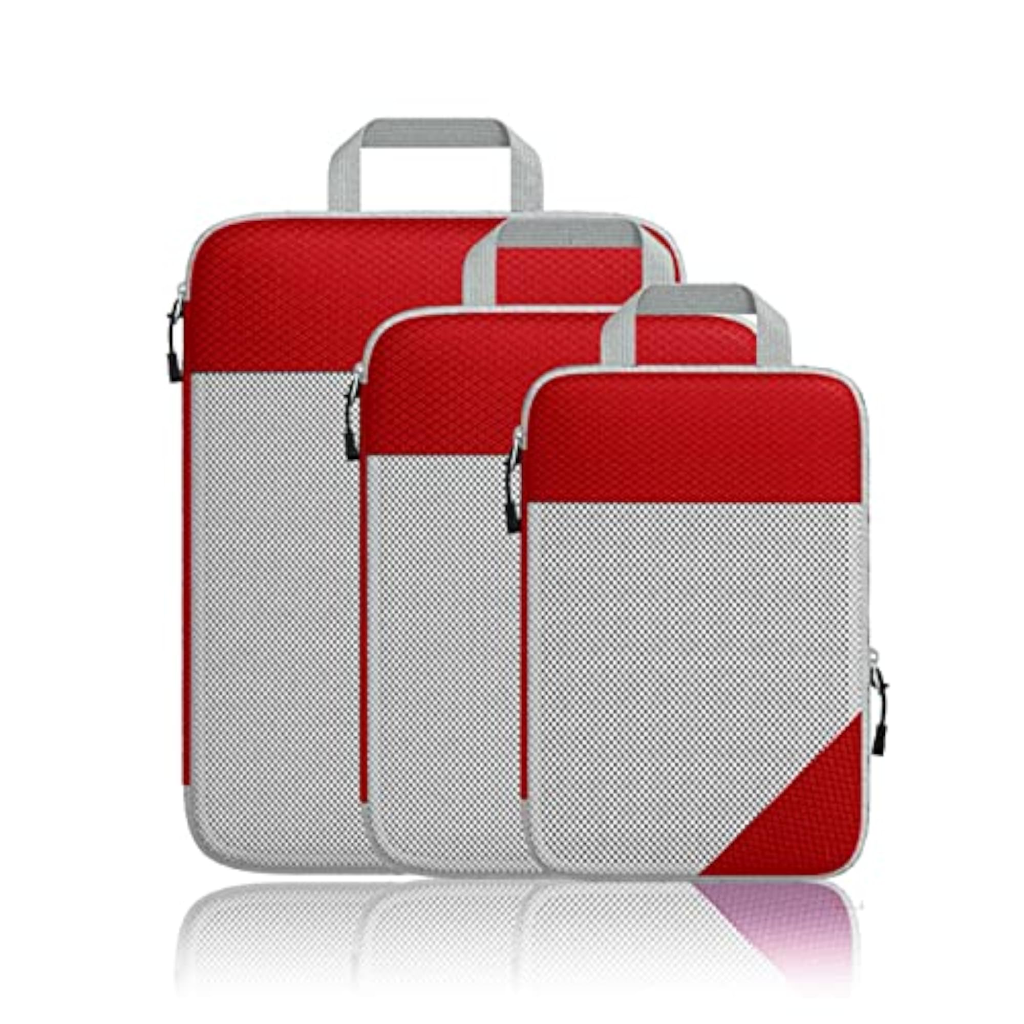 Set of 3 Compression Packing Cubes, Waterproof Red
