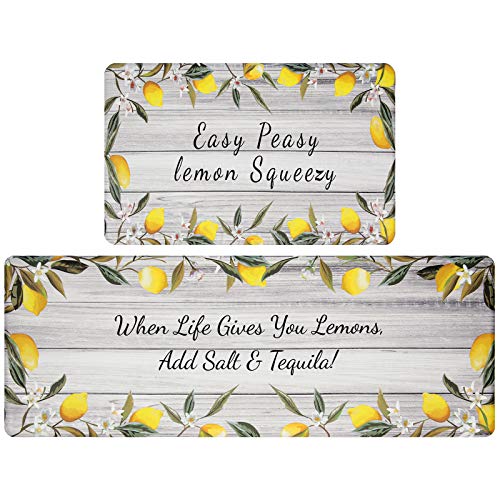 Pauwer Anti Fatigue Kitchen Mat for Floor 2 Piece Waterproof Kitchen Rug Runner Thick Cushioned Kitchen Floor Mat Non Slip Kitchen Mat and Rug Comfort Heavy Duty Standing Mat Carpets for Kitchen