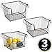 mDesign Stackable Metal Basket for Kitchen Storage - Large Wire Farmhouse Bin Basket w/Handles for Pantry - Stacking Wire Basket Organizer for Food, Drinks - Hyde Collection, 3 Pack, Bronze