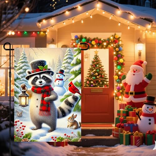 Image of BlissYard Winter Yard Flag Raccoon Lantern Cardinal 12x18 Inch Polyester