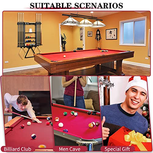 Extcct Billiards Pool Cue Rack, Pool Stick Holder Wall Mount Holds 8 Cues And Pool Table Chalk Equipment Accessories, Oak Solid Wooden Billiard Cue Rack For Game Room Club Or Men Cave（Black Color） #TOP3