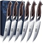 HOSHANHO Steak Knives Set of 6, Ultra Sharp 4.5 Inch Serrated Steak Knife Set, Japanese High Carbon Steel Kitchen Steak Knives with Ergonomic Handle