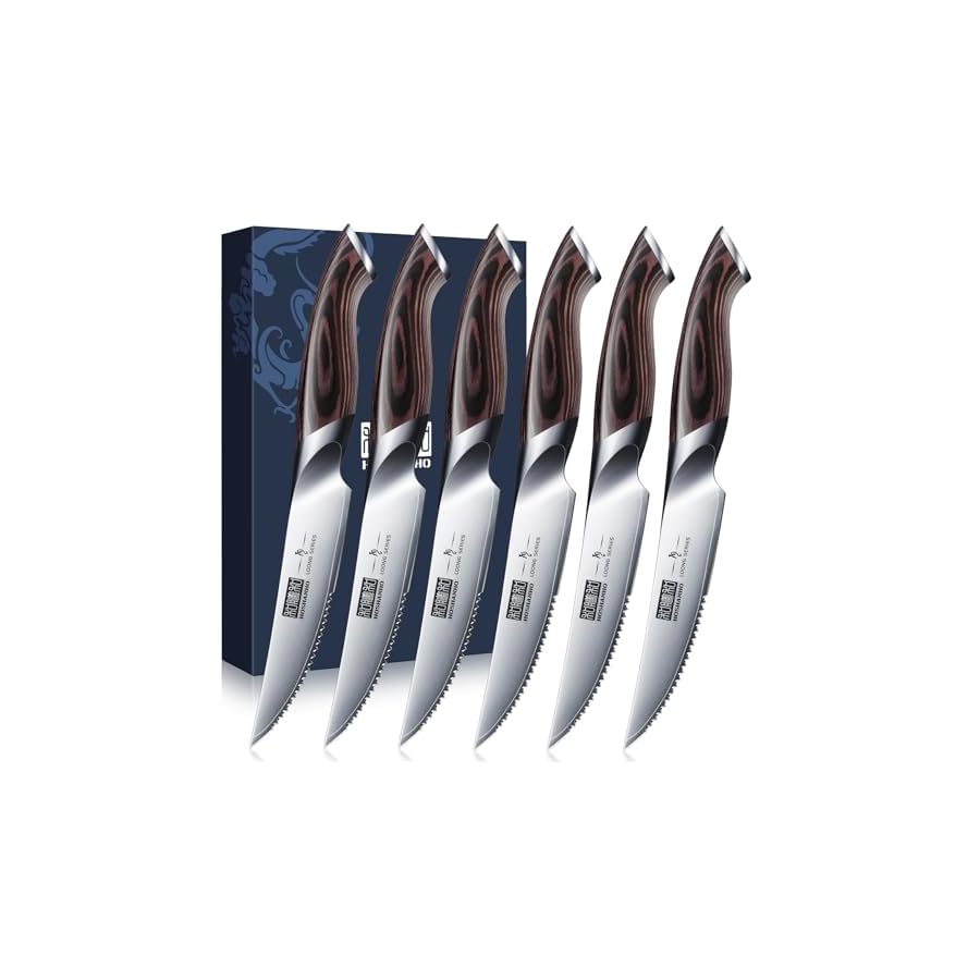 Steak-Knives-Set-of-6-Ultra-Sharp-45-Inch-Serrated-Steak-Knife-Set-Japanese-AUS-10-High-Carbon-Steel-Kitchen-Steak-Knives-with-Ergonomic-Handle HOSHANHO Steak Knives Set of 6, Ultra Sharp 4.5 Inch Serrated Steak Knife Set, Japanese AUS-10 High Carbon Steel Kitchen Steak Knives with Ergonomic Handle