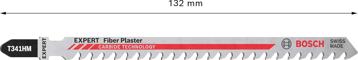 Bosch 3X Expert Fiber Plaster T341HM Jigsaw Blade (for Fibre Cement Boards, Drywall Board, Length 132 mm, Professional Accessory Jigsaw)