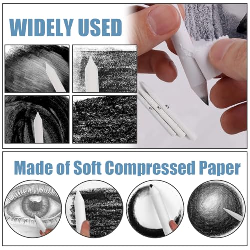 DOKRIN Difuminadores de dibujo Un set de 12 pinceles de dibujo, un pincel de dibujo a lápiz y papel borrador: un kit de dibujo profesional perfecto para artistas y aficionados al bricolaje. - imagen 6