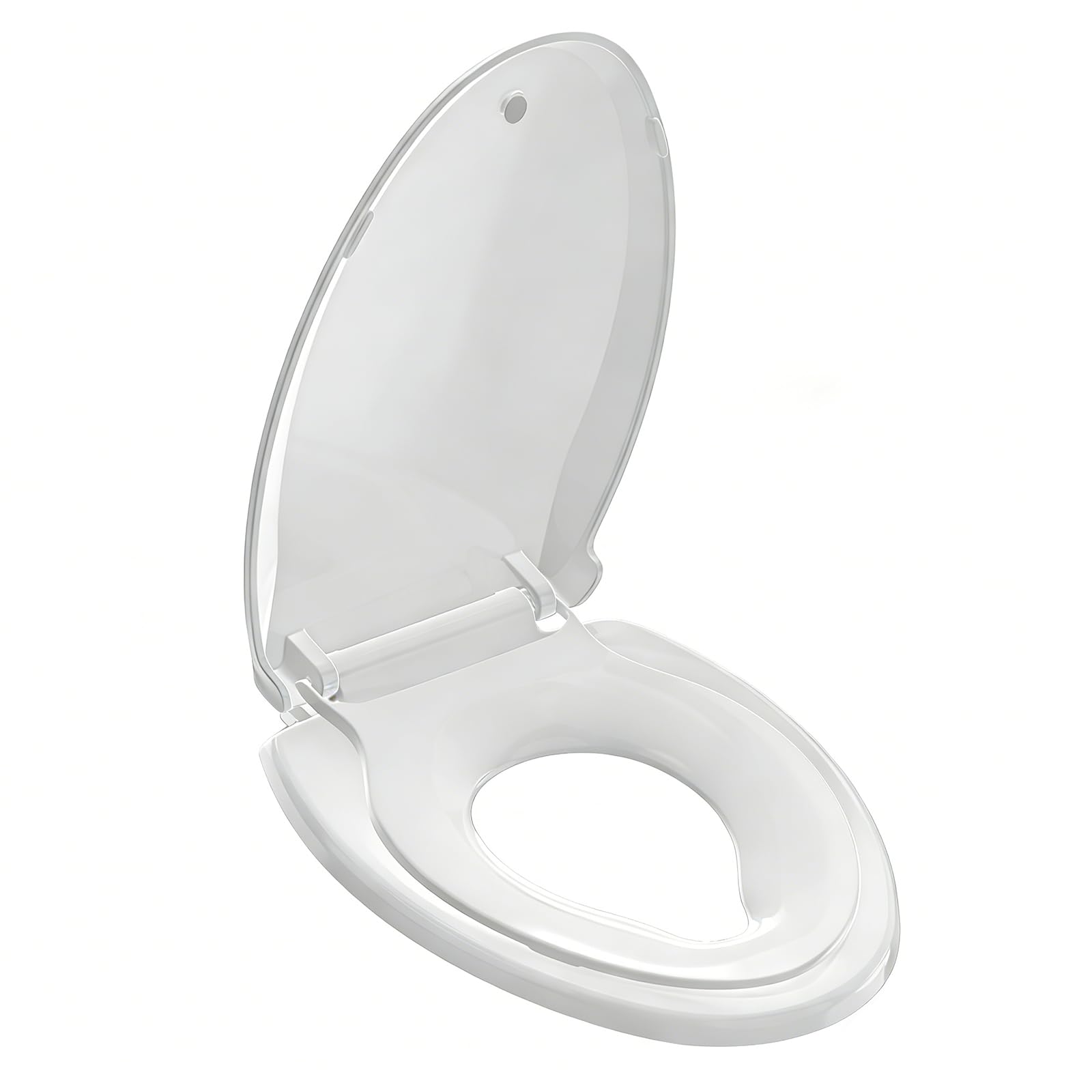 Abattant WC allongé haut de gamme avec lunette enfant intégrée blanc brillant
