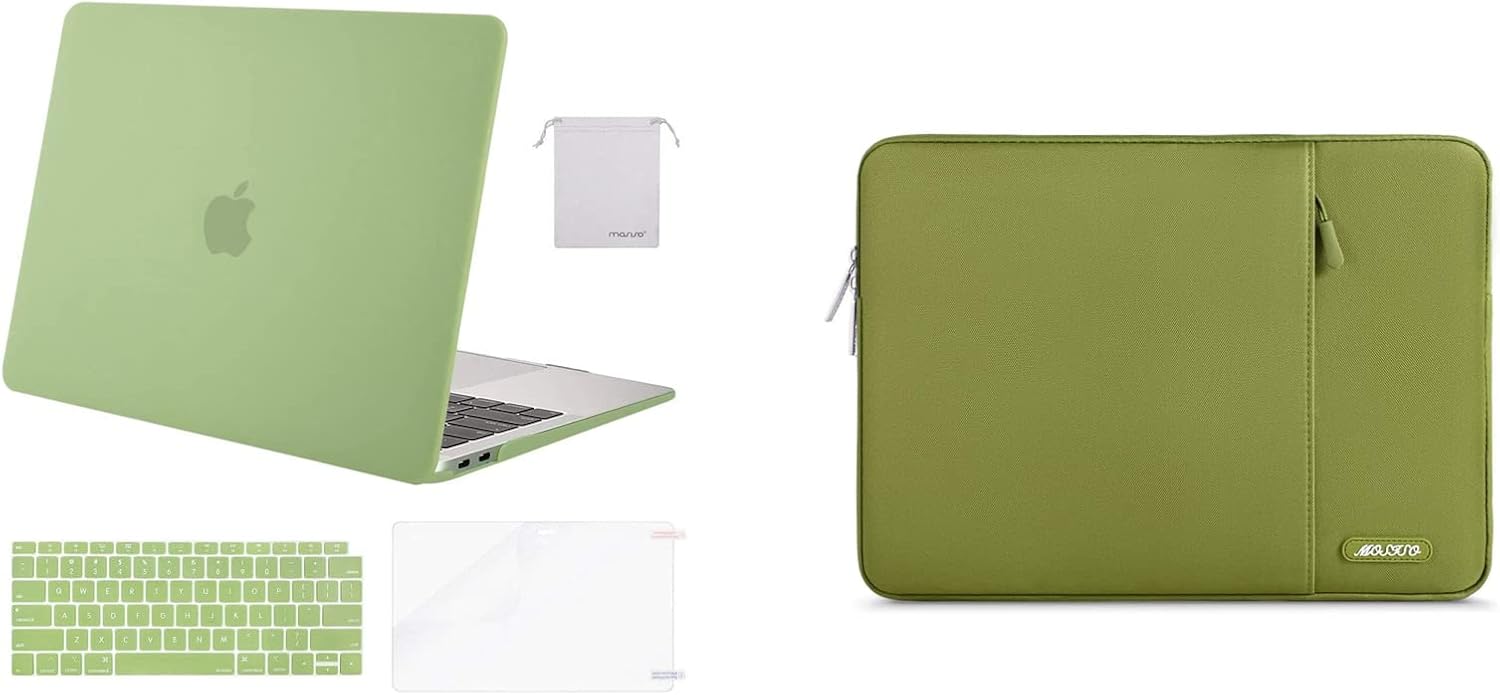 MOSISO Compatible with MacBook Air 13 inch Case 2022-2018 Release A2337 M1 A2179 A1932, Plastic Hard Shell&Vertical Sleeve Bag&Keyboard Cover&Screen Protector&Storage Bag, Chartreuse