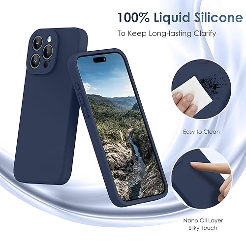 CALOOP Slim-Fit for iPhone 15 Pro Max Case,Skin Soft Liquid Silicone,Sturdy Hard Frame Shockproof Cover with Anti-Scratch Microfiber Lining,Full Protection for Screen and Lens,6.7 inch(Navy Blue) - Image 3