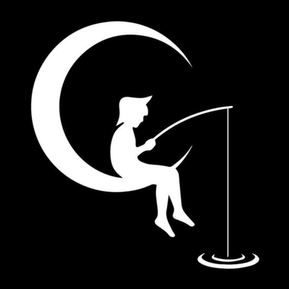 Car Bumper Sticker Decal Vinyl Decal Cartoon Boy On The Moon Crescent Fishes Car Stickers Decal 14.7CM*16CM 2 pcs