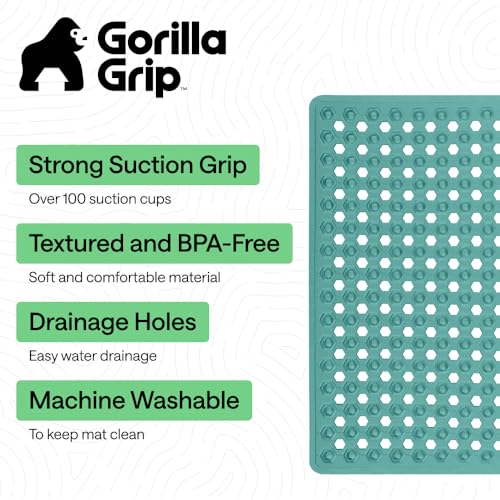 Image of GORILLA GRIP Patented Square Shower Stall Mat, Small Bathtub Floor Mats for Stand Up Showers, Suction Cups and Drain Holes, Machine Wash, Soft on Feet, Bathroom Accessories 21x21 Inch Turquoise Opaque