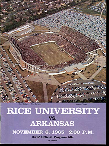 1965 Rice Owls v Arkansas Razorbacks Football Program Ex Condition