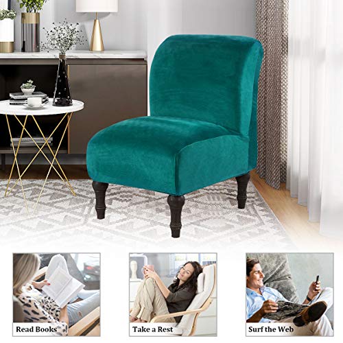 Mifxin Armless Accent Chair Covers Velvet Stretch Slipper Chair Couch Slipcovers Removable Washable Furniture Protector Covers For Living Room Home Hotel (Emerald Green) #TOP5