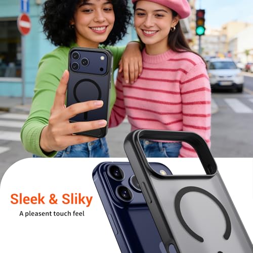 Image of SUPFINE Magnetic for iPhone 17 Pro Case Translucent Matte Phone Cover | (Built-in Invisible Kickstand)(Compatible with MagSafe)(Military Grade Drop Protection) Black