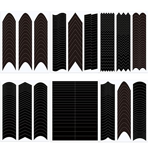 French Tip Nail Guides Nail Stickers French Manicure Strip Self-Adhesive Nail Art Airbrush Stencils Strips With French V-Shaped Moon Design Wavy Line Diy Nail Art Tips 6 Sheets #TOP6