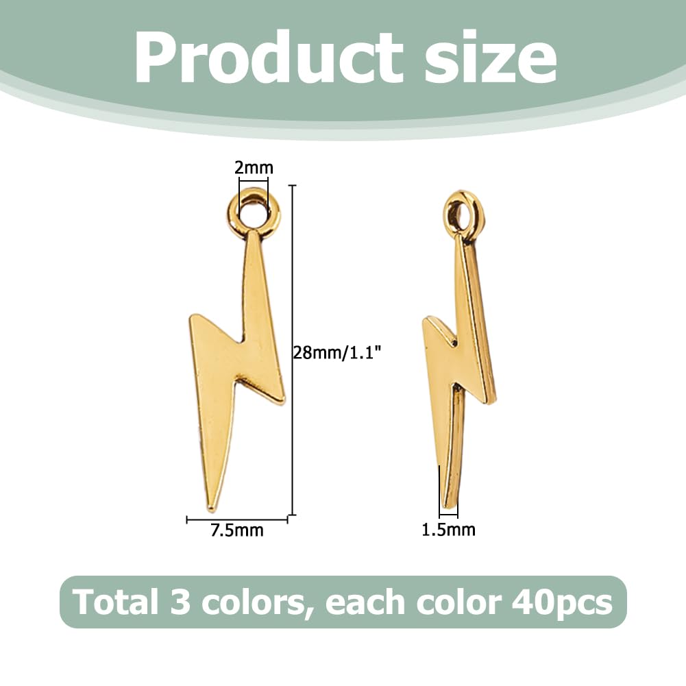 120 piezas de 3 colores colgantes de relámpago, aleación tibetana, relámpago, relámpago, dijes de aleación para joyas, collares, pulseras, aretes, manualidades