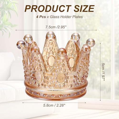 uxcell 4 Pack Tealight Candle Holder, 3 Inch Glass Crown Candle Holder Incense Holder Candlestick for Tea Light Aromatherapy Wedding Table Centerpiece, Brown - Image 4