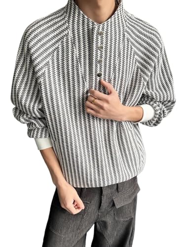 YTRPI Men's Hoodies Striped Long Sleeved Pullover Button Sweatshirts Fall fashion Outing Tops (White,X-Large)